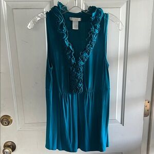 Design History Turquoise Ruffle Trim Top